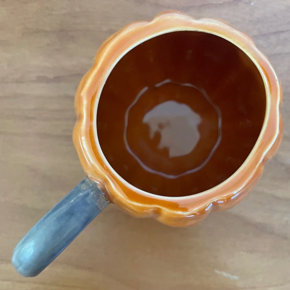RARE!  Pottery Barn Rustic Pumpkin Ceramic Mug Orange Autumn Fall Halloween